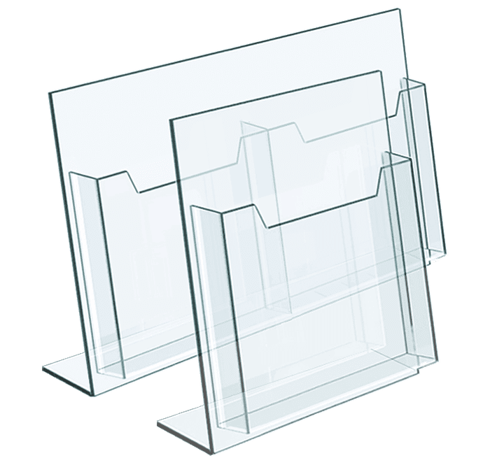 Clear Acrylic Reclined Brochure Holders for Cable/Rod Systems | Nova Display Systems