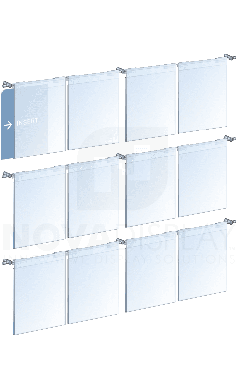 KHPI-014 Wall Mounted Hook-On Acrylic Info/Poster Display Kit / Mounted with 6mm Horizontal Rod System | Nova Display Systems