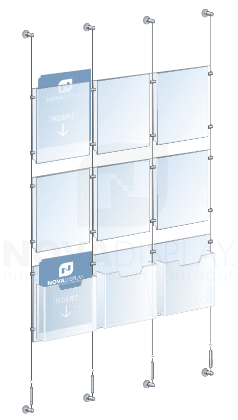 KLD-020 Cable Suspended Acrylic Info/Poster and Literature Display Kit / Wall-to-Wall Mounted | Nova Display Systems