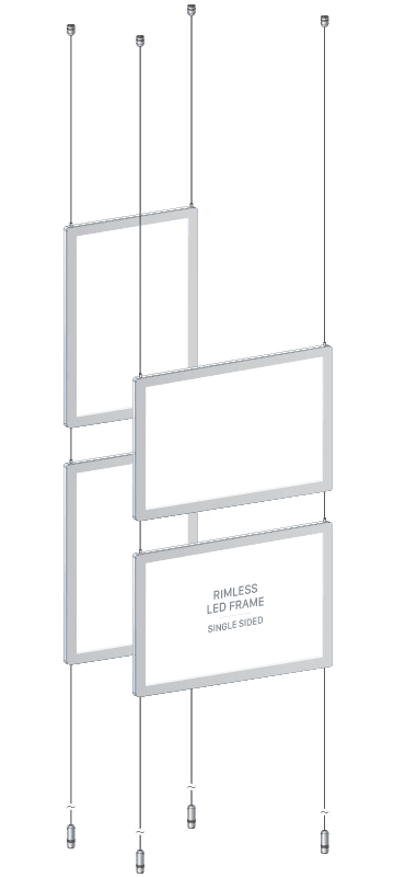KLPC-100 Rimless LED Backlit Display Kit Suspended on Cable System / Portrait and Landscape Format | Nova Display Systems