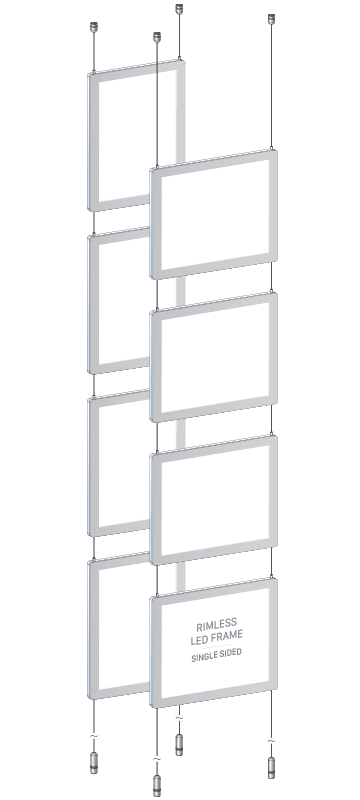 KLPC-102 Rimless LED Backlit Display Kit Suspended on Cable System / Portrait and Landscape Format | Nova Display Systems