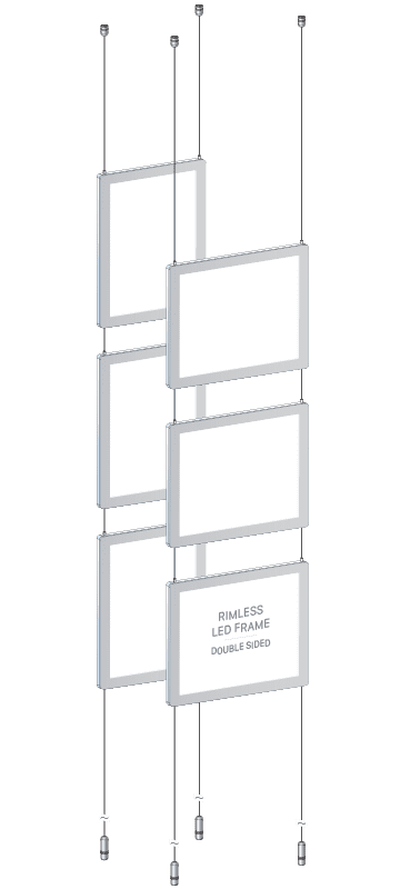 KLPC-201 Rimless LED Backlit Display Kit Suspended on Cable System / Portrait and Landscape Format | Nova Display Systems
