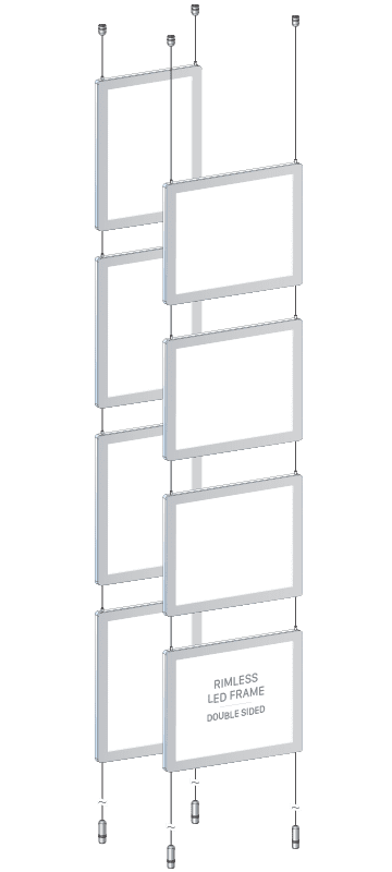 KLPC-202 Rimless LED Backlit Display Kit Suspended on Cable System / Portrait and Landscape Format | Nova Display Systems