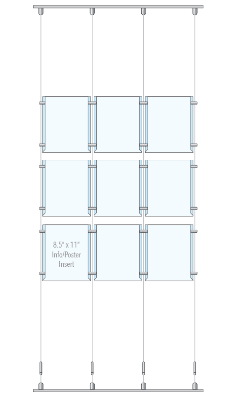 KPI-122 Cable Suspended Easy Access Poster Display Kit Track-Mounted | Nova Display Systems