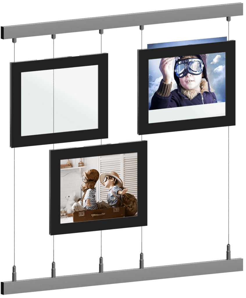 Framed Display with Rail-Track Tensioned Suspended Cables | Nova Display Systems