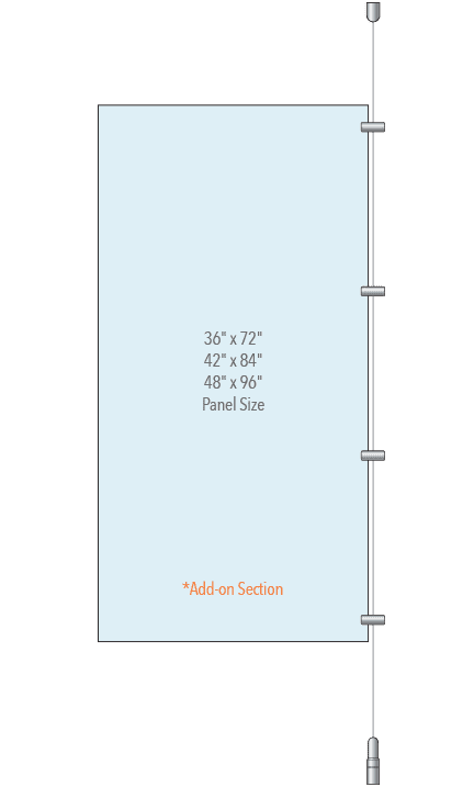 KCPR-002-ADD-CL Cable Suspended Add-on Partition Kit with Acrylic Resin Panels — Crystal Clear Matte Acrylic | Nova Display Systems