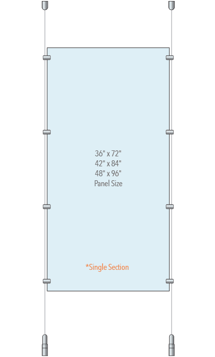 KCPR-002-CL Cable Suspended Partition Kit with Acrylic Resin Panels — Crystal Clear Matte Acrylic | Nova Display Systems