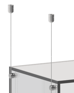 Ceiling-to-Floor 1.5mm Cable Suspension for Acrylic Showcase Displays | Nova Display Systems