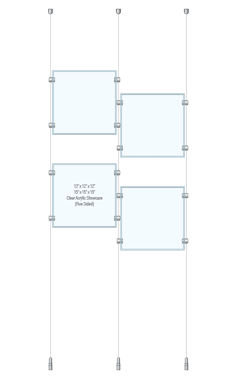 KSC-020 Cable Suspended Acrylic Showcase Display Kit for Merchandise and Collectibles / Ceiling-to-Floor Cable Suspension | Nova Display Systems