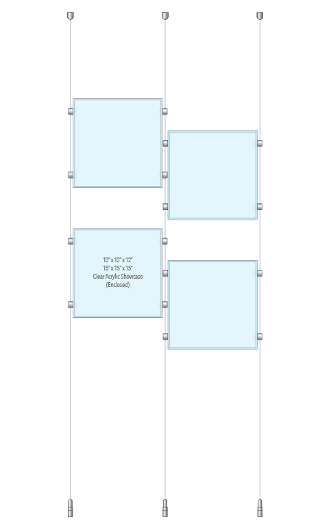 KSC-021 Cable Suspended Acrylic Showcase Display Kit for Merchandise and Collectibles / Ceiling-to-Floor Cable Suspension | Nova Display Systems