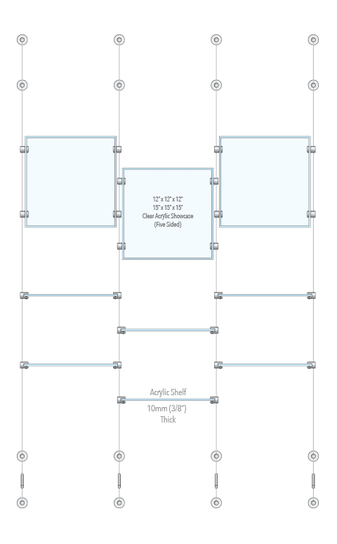 KSC-024 Cable Suspended Acrylic Showcase Display Kit for Merchandise and Collectibles / Wall-to-Wall Cable Suspension | Nova Display Systems
