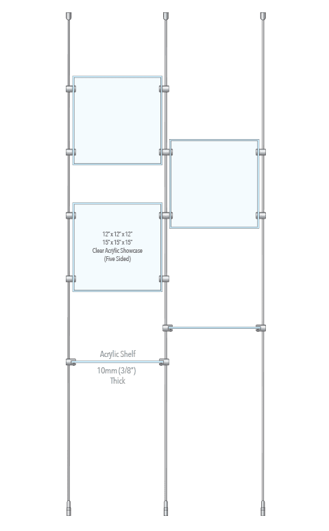 KSC-026 Rod Suspended Acrylic Showcase Display Kit for Merchandise and Collectibles / Ceiling-to-Floor Rod Suspension | Nova Display Systems