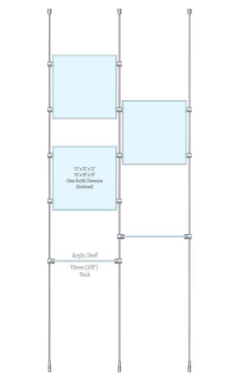 KSC-027 Rod Suspended Acrylic Showcase Display Kit for Merchandise and Collectibles / Ceiling-to-Floor Rod Suspension | Nova Display Systems
