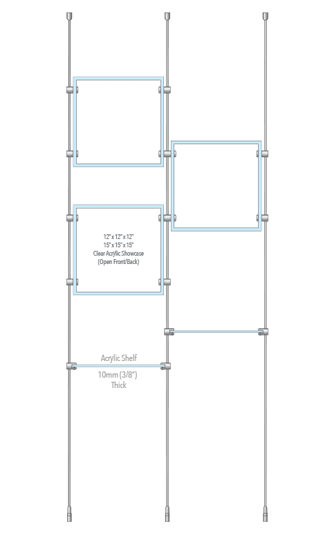 KSC-028 Rod Suspended Acrylic Showcase Display Kit for Merchandise and Collectibles / Ceiling-to-Floor Rod Suspension | Nova Display Systems