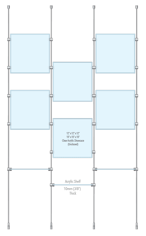 KSC-030 Rod Suspended Acrylic Showcase Display Kit for Merchandise and Collectibles / Ceiling-to-Floor Rod Suspension | Nova Display Systems