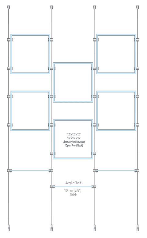 KSC-031 Rod Suspended Acrylic Showcase Display Kit for Merchandise and Collectibles / Ceiling-to-Floor Rod Suspension | Nova Display Systems