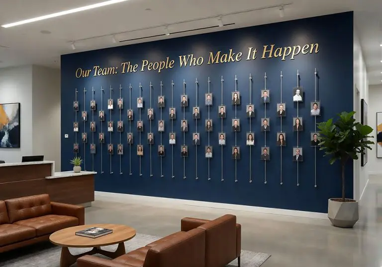 E1052 — Employee Photo Wall Display with Acrylic Frames and Vertical Single-Rod System | Design Concept