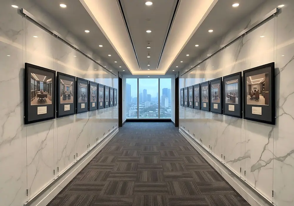 A1008 — Art-Presentation with Rail-Mounted Tension-Cable Suspensions | Design Concept