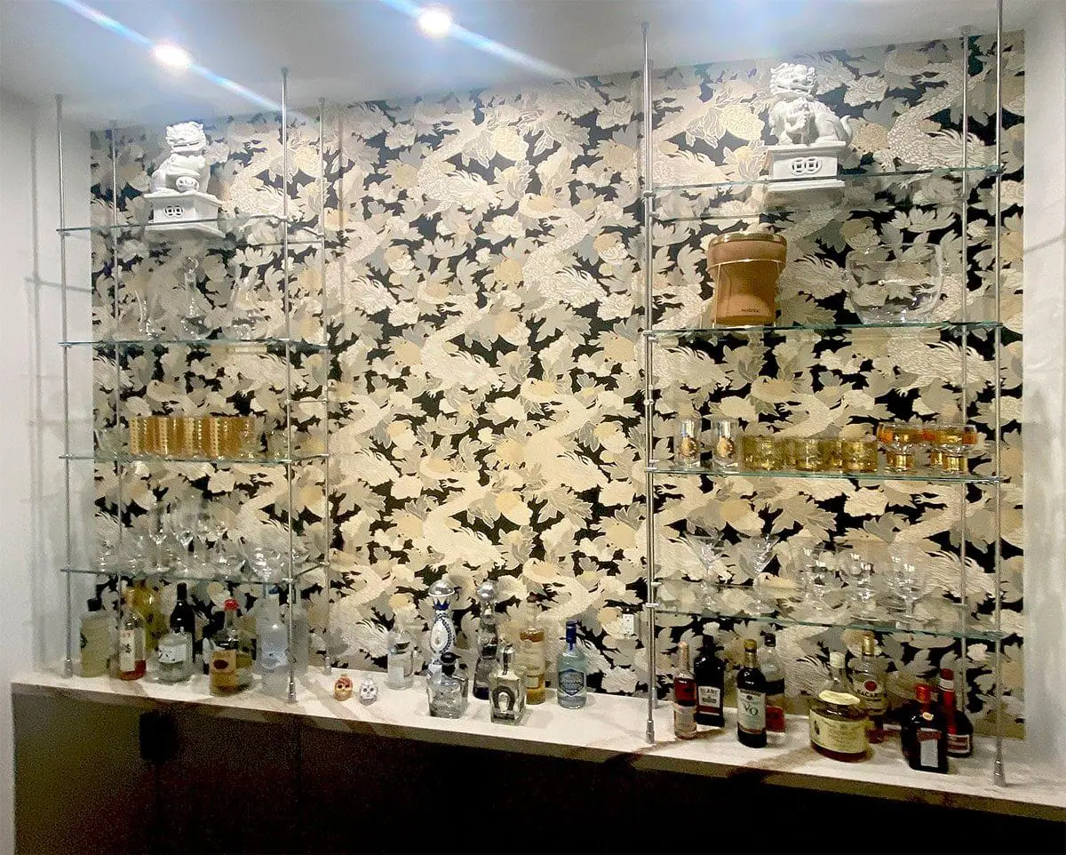 F1001 — Rod Suspended Glass Shelves for Wine and Liquor Display