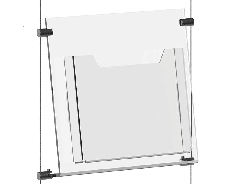 Acrylic Literature Holders — Reclined for Cable/Rod Suspension | Nova Display Systems