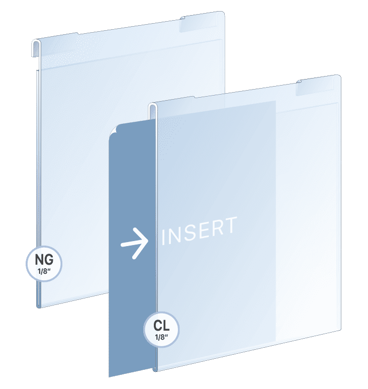 Hook-on Acrylic Holder for 6mm Rod System Portrait Orientation | Nova Display Systems