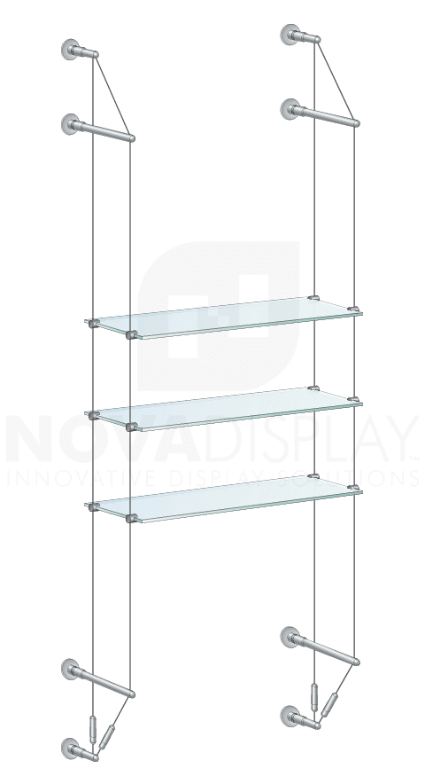 KSI-032 Cable Suspended Glass Shelf Display Kit for Merchandise / Wall-to-Wall Cable Mounted | Nova Display Systems