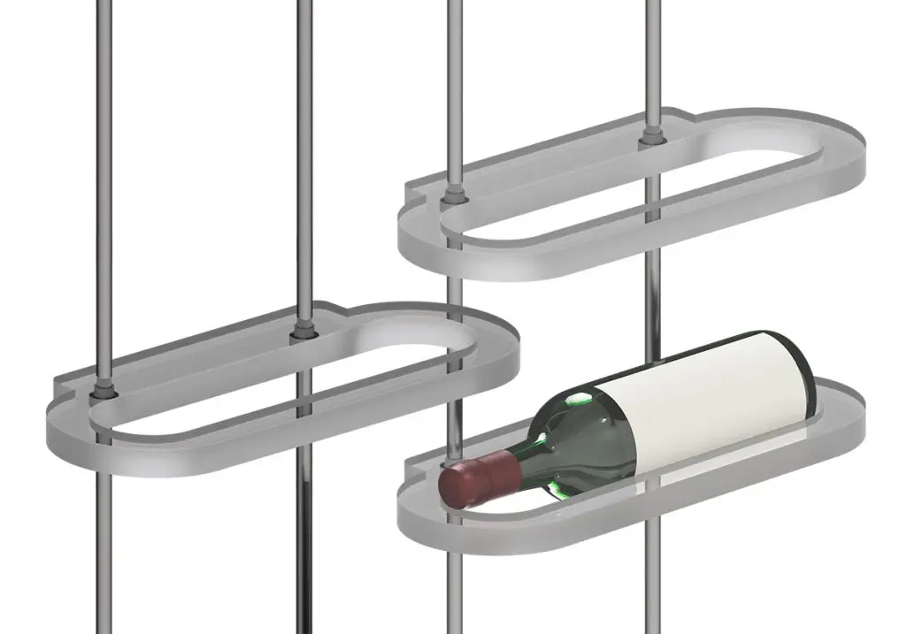 Rod Suspended Wine Rack Display with Projecting Acrylic Nest Shelves