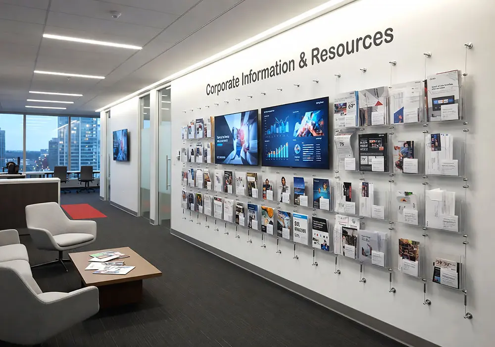 C2021 — Literature and Brochure Acrylic Display Suspended with Cable System | Design Concept