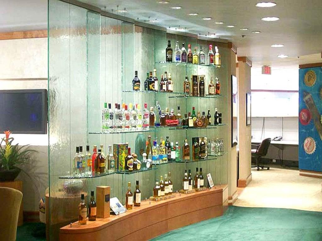 C5016 — Wine and Liquor Display with Cable Suspended Glass Shelves