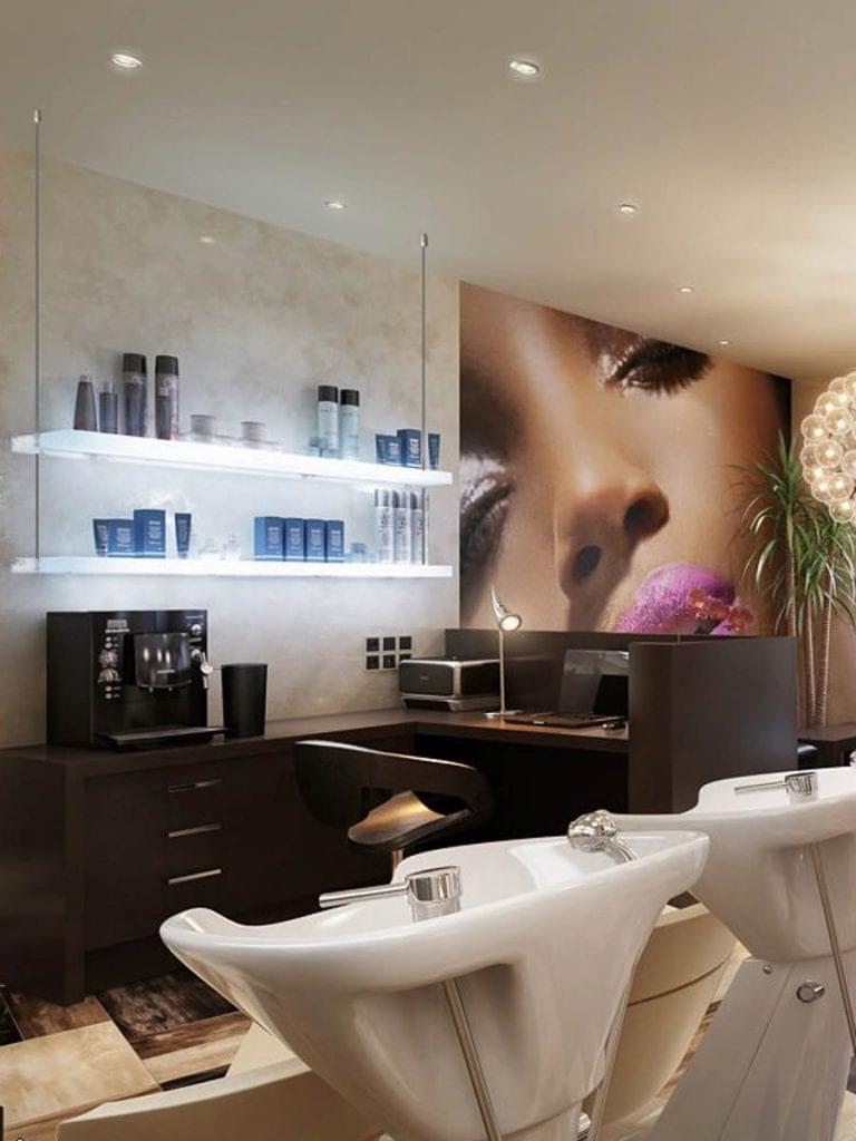 R5007 — Rod Suspended Custom Acrylic LED Lit Shelves / Display Concept