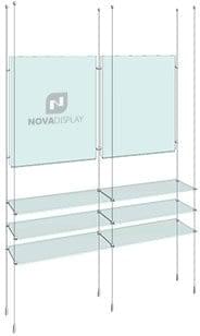 KPI-238 Cable Suspended Easy Access Poster Holder Display Kit with Glass Shelves