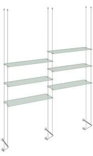 KSI-042 Acrylic/Glass Shelf Display Kit Cable Suspended from Ceiling-to-Wall