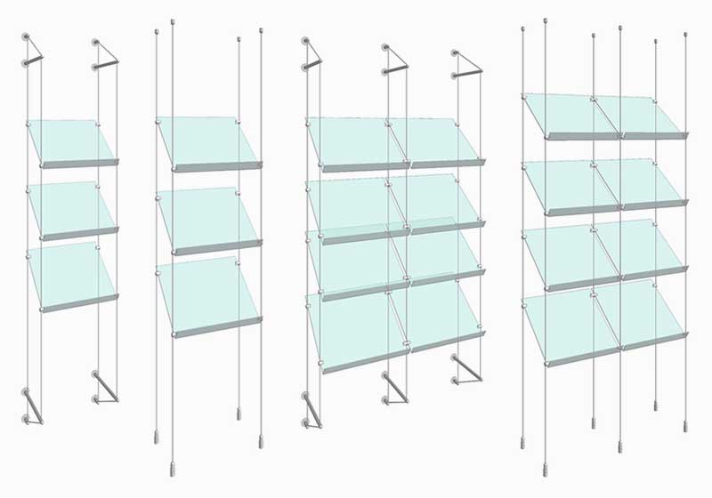 Cable/Rod Suspended Acrylic Angled & Sloped Shelf Display Kits