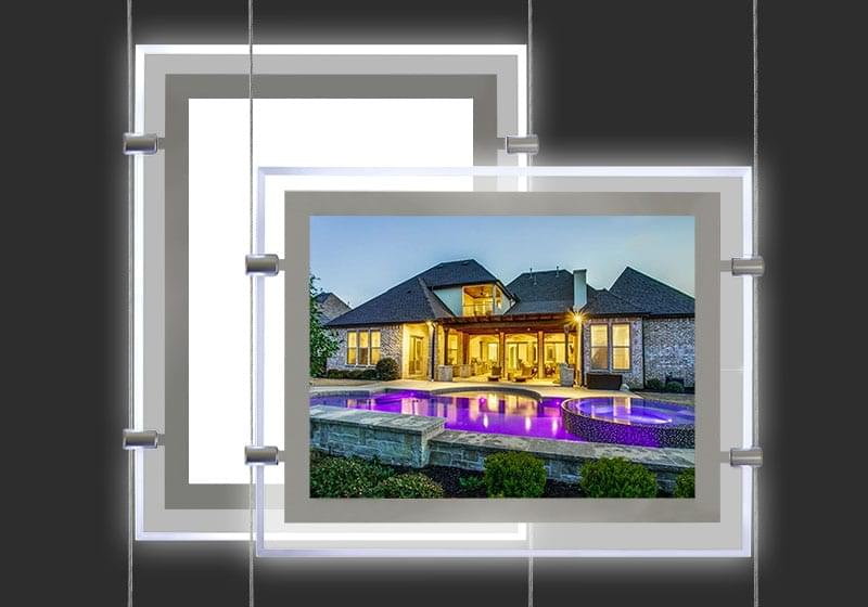 Glowing-Edge LED Window Displays for Real Estate Cable Suspended