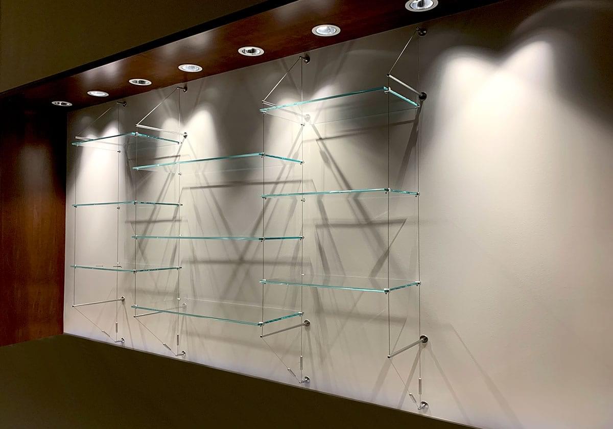 Floating Glass Shelves Cable Shelving Systems For Eyewear Displays