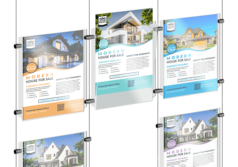 Cable Suspended Displays for Walls and Windows | Nova Display Systems