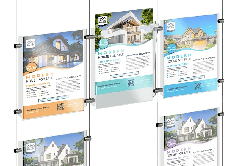 Cable Suspended Displays for Walls and Windows | Nova Display Systems