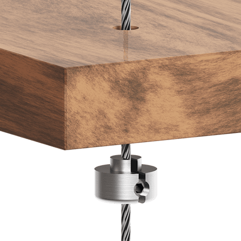 Standard Support for 1.5mm Cable System Shelf Applications — Support for Drilled Wood Shelf | Nova Display Systems