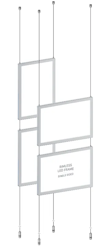 KLPC-100 Rimless LED Backlit Display Kit Suspended on Cable System / Portrait and Landscape Format | Nova Display Systems