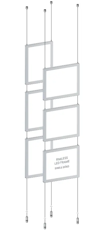 KLPC-101 Rimless LED Backlit Display Kit Suspended on Cable System / Portrait and Landscape Format | Nova Display Systems