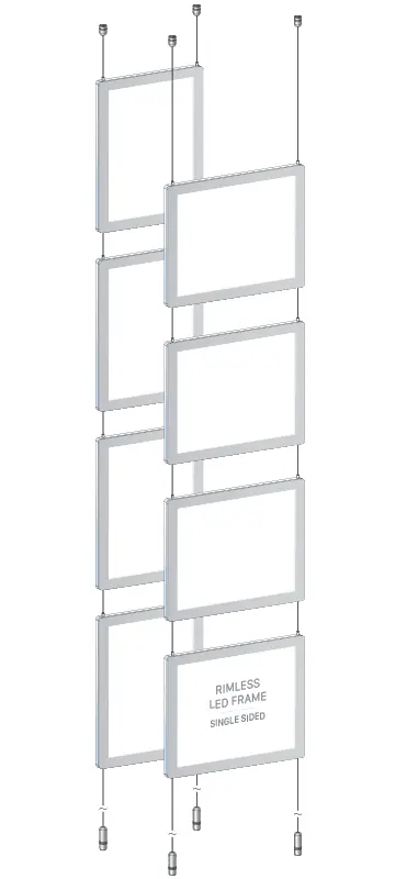 KLPC-102 Rimless LED Backlit Display Kit Suspended on Cable System / Portrait and Landscape Format | Nova Display Systems