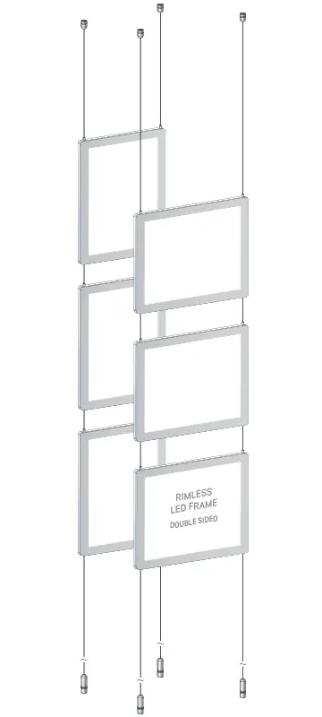 KLPC-201 Rimless LED Backlit Display Kit Suspended on Cable System / Portrait and Landscape Format | Nova Display Systems