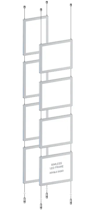 KLPC-202 Rimless LED Backlit Display Kit Suspended on Cable System / Portrait and Landscape Format | Nova Display Systems