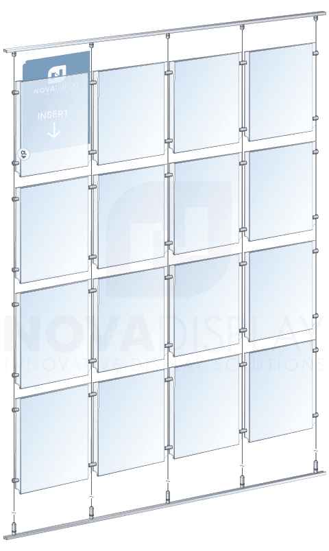 KPI-125 Cable Suspended Easy-Access Acrylic Poster Display Kit Ceiling-to-Floor Mounted on Rails/Tracks | Nova Display Systems