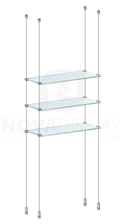 KSI-003 Cable Suspended Glass Shelf Display Kit for Merchandise / Ceiling-to-Floor Cable Suspension | Nova Display Systems