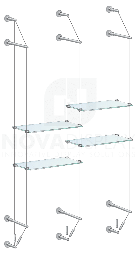KSI-034 Cable Suspended Glass Shelf Display Kit for Merchandise / Wall-to-Wall Cable Mounted | Nova Display Systems