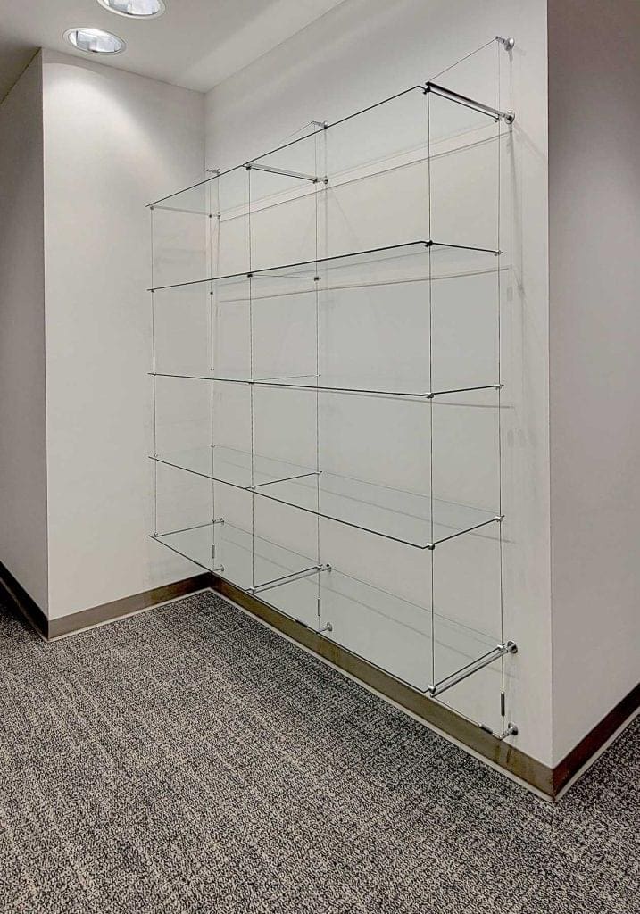 C5030 — Cable Suspended Glass Shelf System | Wall-to-Wall Installation