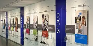 Wall-to-Wall Cable Display System for Medical Office | Nova Display Systems