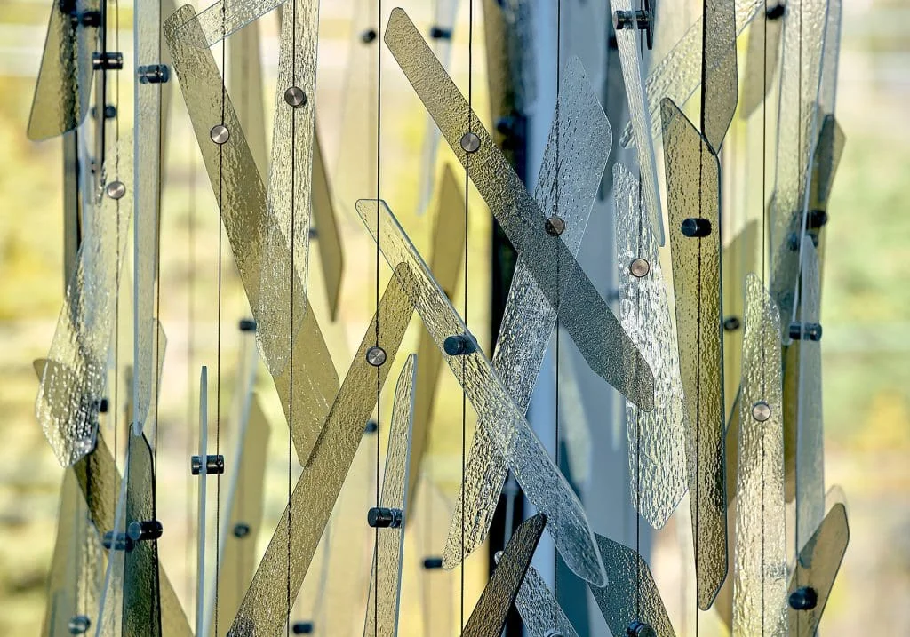 D3035 — Custom Glass Decor Project Suspended from Ceiling with Cable Systems by Brazee Street Studios