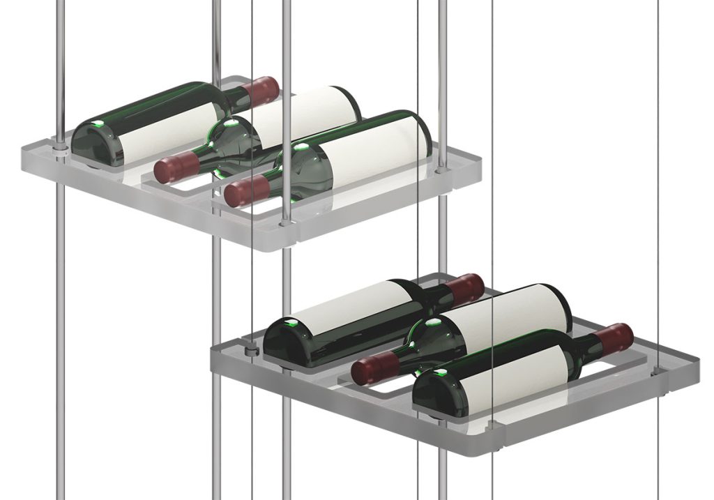 Cable/Rod Suspended Wine Rack Display with Acrylic Nest Shelves